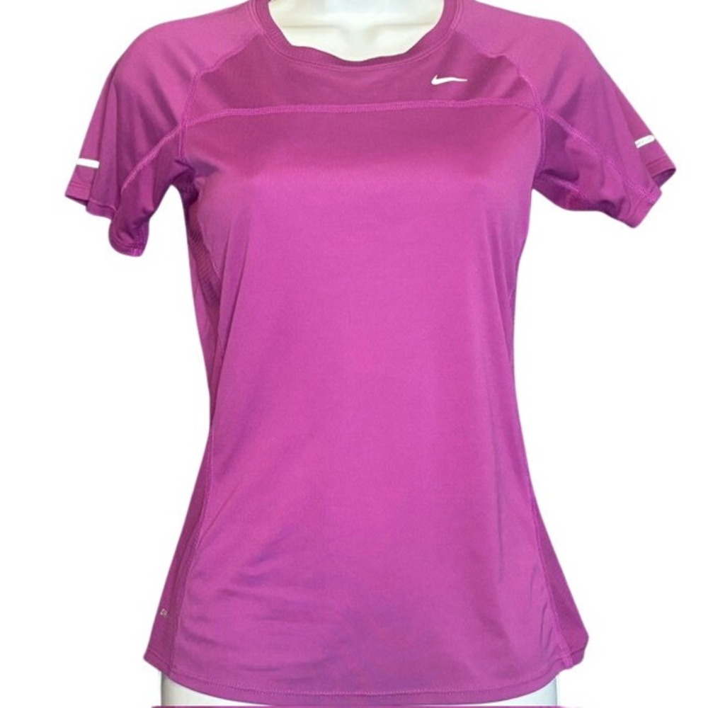 Nike Dri-FIT Women Running Shirt Magenta Purple Short Sleeve Athletic Top XS